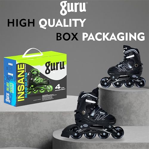 GURU Inline Skates, Inline Skates 4 Wheels 70mm for Kids & Adults Medium Size in-line Skates - Size 32-35 Euro (Black) - Image 4