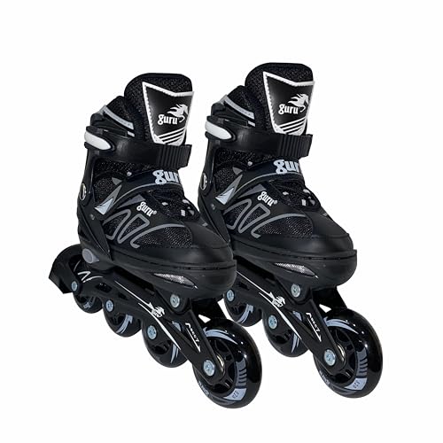 GURU Inline Skates, Inline Skates 4 Wheels 70mm for Kids & Adults Medium Size in-line Skates - Size 32-35 Euro (Black) - Image 1