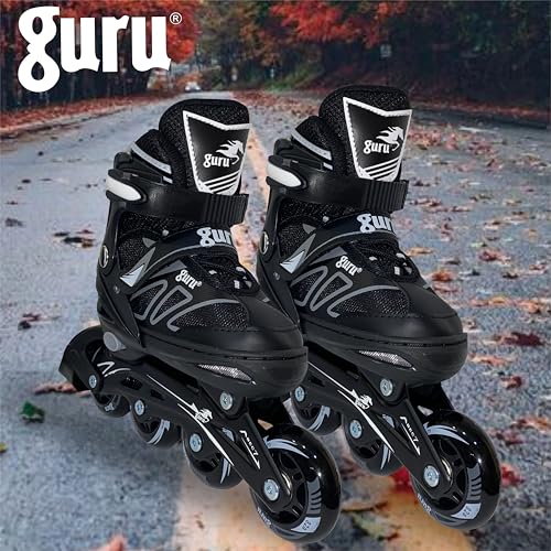 GURU Inline Skates, Inline Skates 4 Wheels 70mm for Kids & Adults Medium Size in-line Skates - Size 32-35 Euro (Black) - Image 3