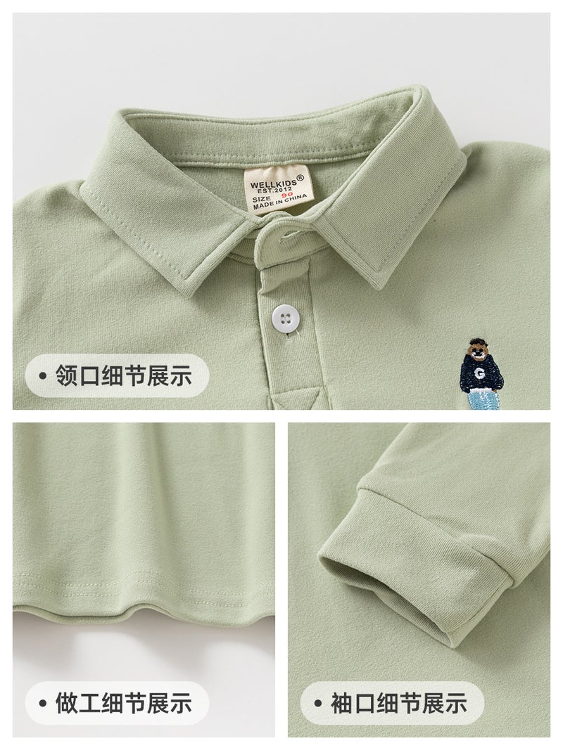 Children'S Polo Shirt New Autum Boys' Lapel Thickeneded Long-Sleeved T-Shirt Korean Style Baby Tops Trendy Kidsren'S Clothing - Image 5