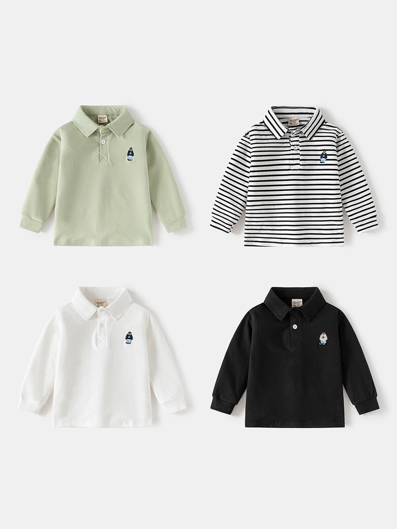 Children'S Polo Shirt New Autum Boys' Lapel Thickeneded Long-Sleeved T-Shirt Korean Style Baby Tops Trendy Kidsren'S Clothing - Image 2