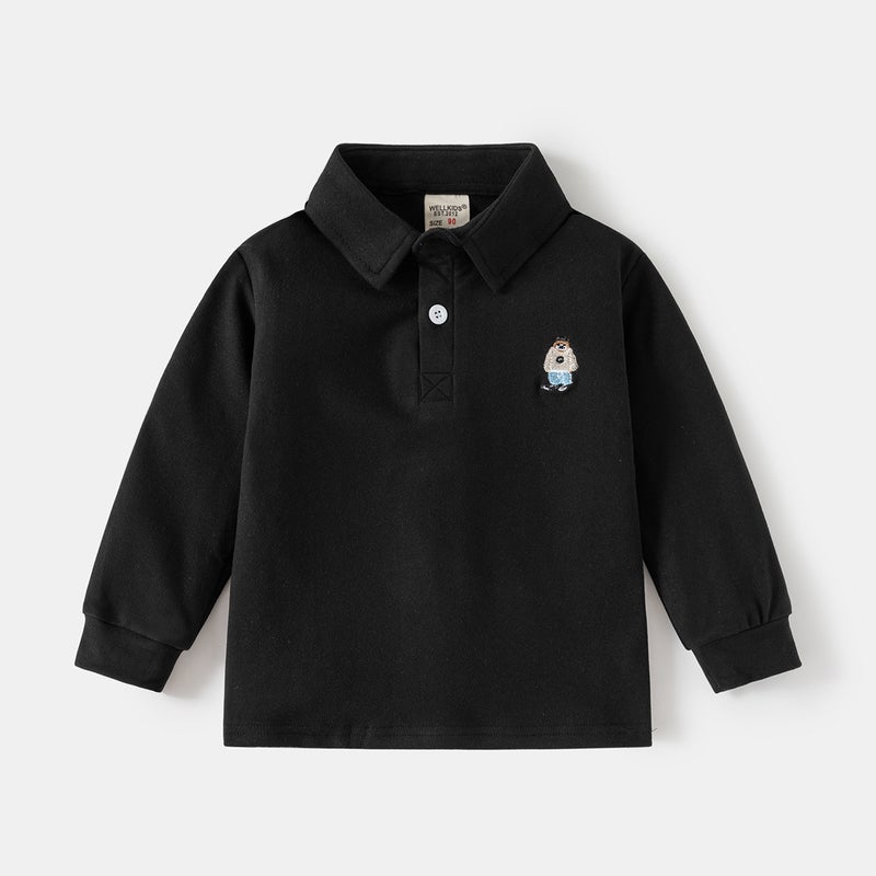 Children'S Polo Shirt New Autum Boys' Lapel Thickeneded Long-Sleeved T-Shirt Korean Style Baby Tops Trendy Kidsren'S Clothing - Image 1