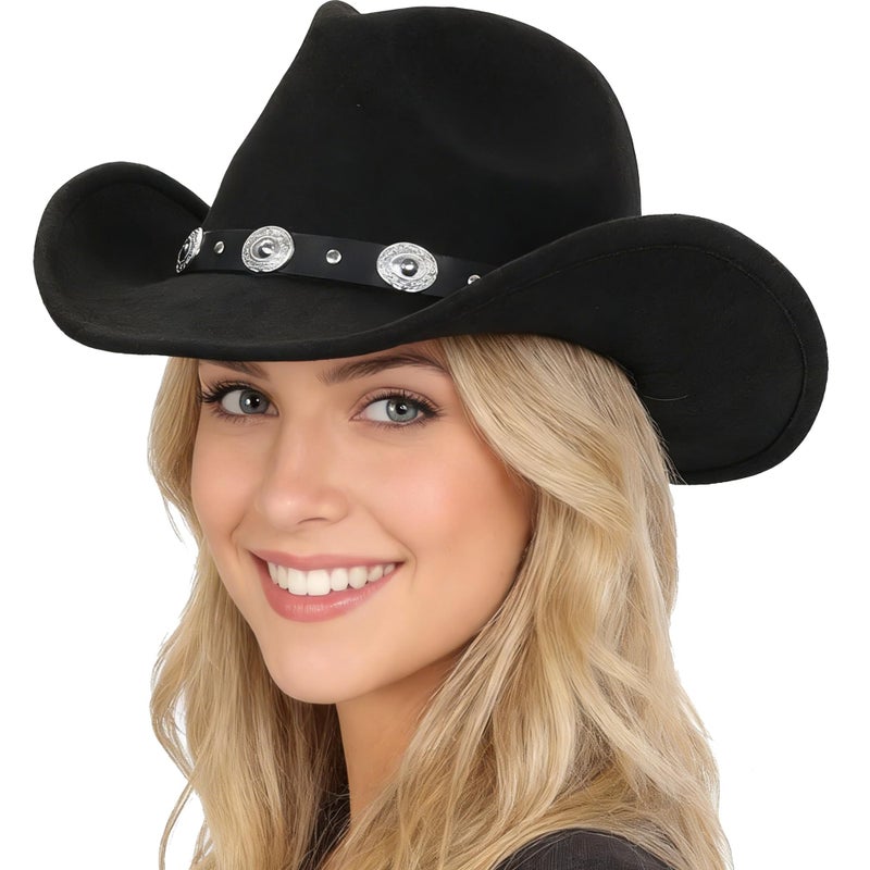 IZUS Western Outback Felt Cowboy Hat for Women Cowgirls Fedora Gus Hat Rodeo 22"-22.75" fit for M/L - Image 1