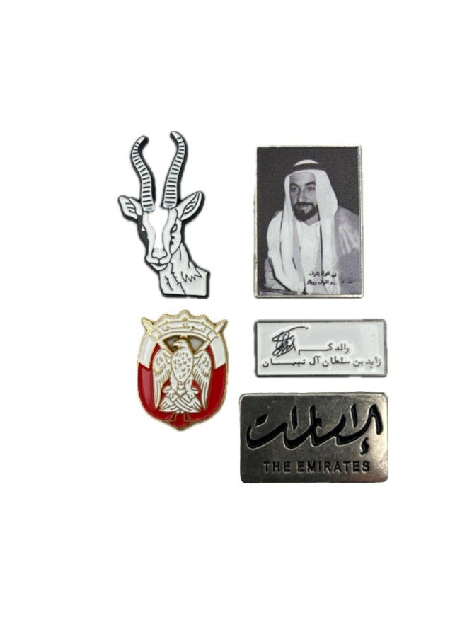 5 pieces of Metal stickers - Sheikh Zayed logo Abu Dhabi logo and Signature Sign logo and The Emirates logo and Gazelle logo - Premium Quality Metal for Mobile, Laptop, Backpacks and more. - Image 1