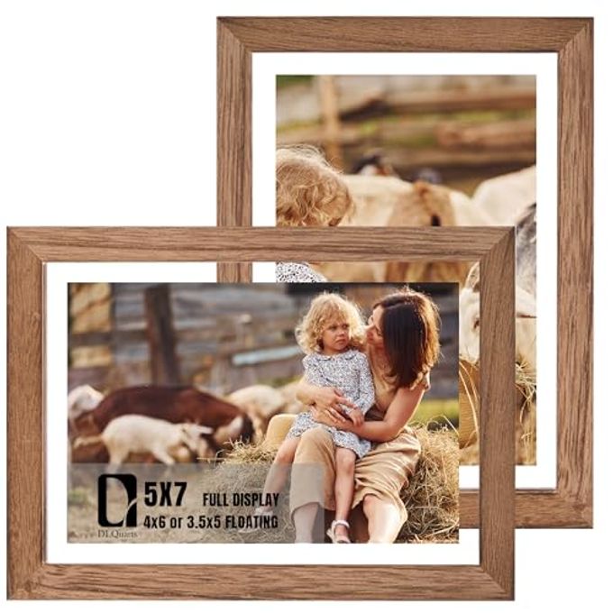 DLQuarts 5x7 Floating Picture Frames for 4x6/3.5x5 Photos, 2-Pack Solid Wood Double Polished Glass Floating Frame for Wall & Tabletop, Postcards and Any Size Photo up to 5x7 Display, Carbonized Wood - Image 1