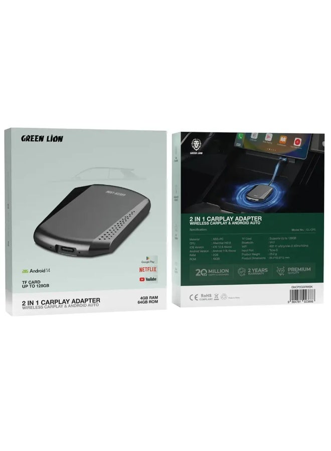 Green Lion 2 in 1 CarPlay Adapter 4GB Ram - Black - Image 1