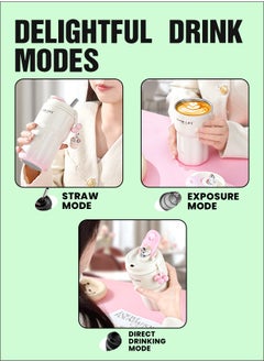 Goom Stainless Steel Tumbler, 18oz Tumbler with Lid and Straw, 18/10 Spill Proof Insulated Water Bottle with Flip Lid and Straw Mouth Rotary Lock, White&Pink  - Image 5