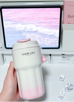Goom Stainless Steel Tumbler, 18oz Tumbler with Lid and Straw, 18/10 Spill Proof Insulated Water Bottle with Flip Lid and Straw Mouth Rotary Lock, White&Pink  - Image 3