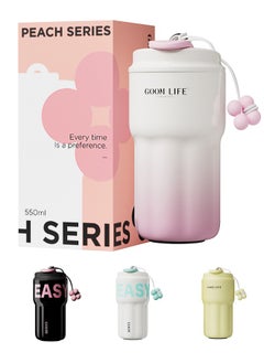 Goom Stainless Steel Tumbler, 18oz Tumbler with Lid and Straw, 18/10 Spill Proof Insulated Water Bottle with Flip Lid and Straw Mouth Rotary Lock, White&Pink  - Image 1