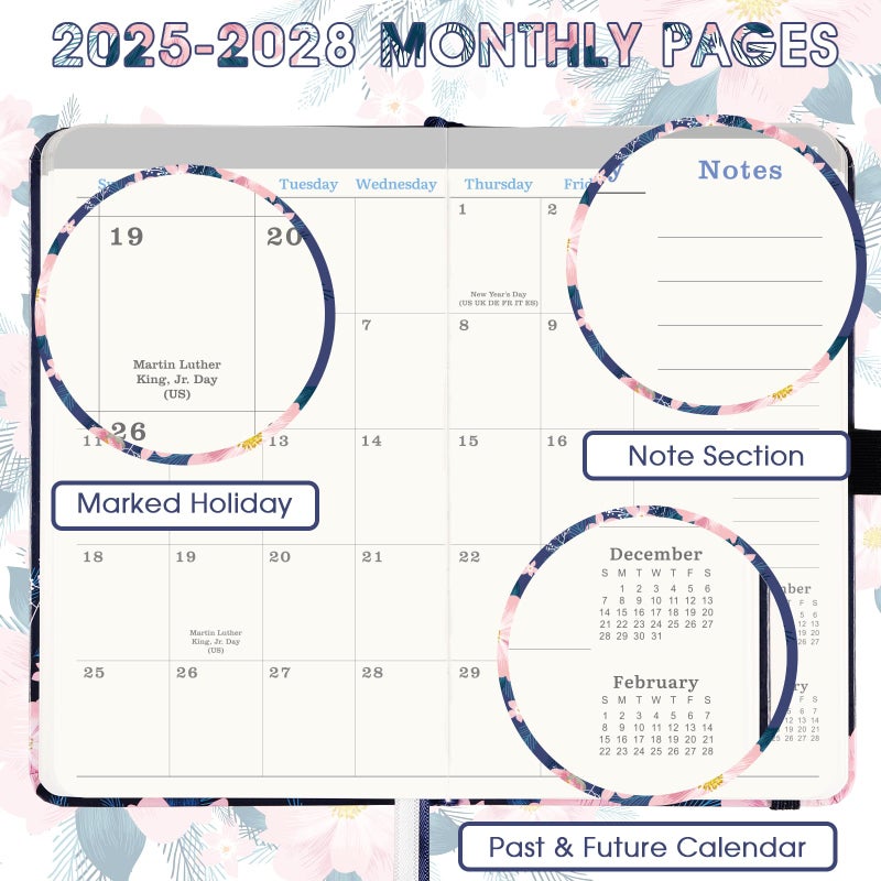 Indeme 2025-2028 Pocket Planner/Calendar - 3 Year Monthly Planner from July 2025 - June 2028, 6.3" x 3.8", 2025-2028 Monthly Planner with 61 Notes Pages, Inner Pocket, Pen Loop, Elastic Closure - Image 4