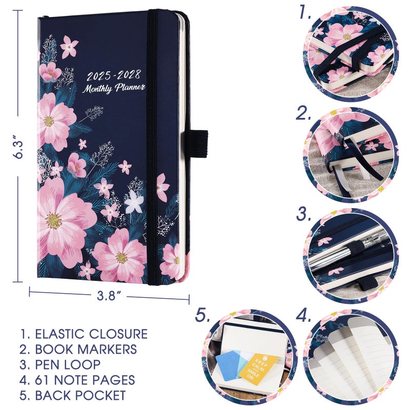 Indeme 2025-2028 Pocket Planner/Calendar - 3 Year Monthly Planner from July 2025 - June 2028, 6.3" x 3.8", 2025-2028 Monthly Planner with 61 Notes Pages, Inner Pocket, Pen Loop, Elastic Closure - Image 3
