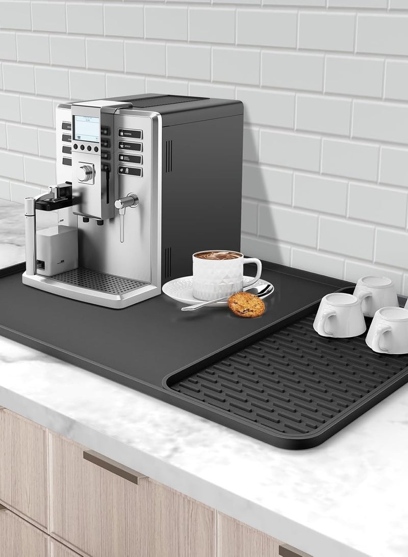 2 PCs Silicone Coffee Mat with Raised Edge, 60cmx40cm and 40cmx19cm Coffee Bar Mat with Drink Coasters Set, Coffee Bar Accessories Fit Under Coffee Maker Espresso Machine, Dish Drying Mat  - Image 1