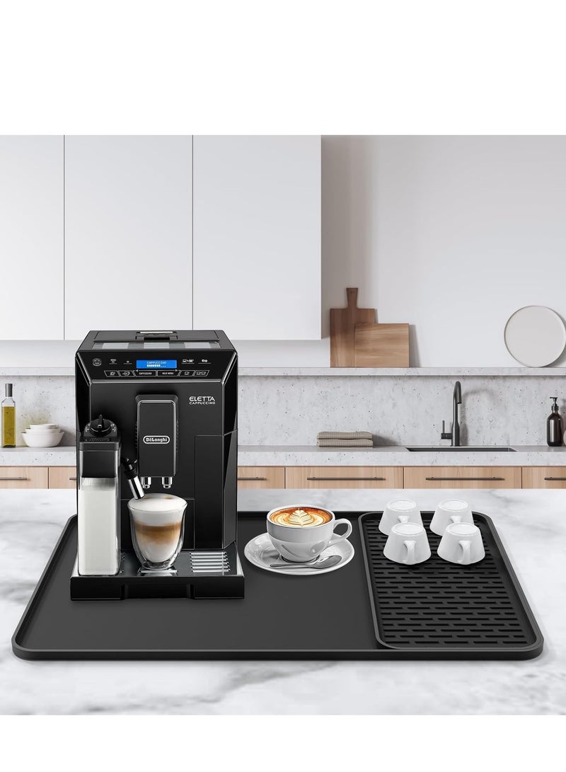 2 PCs Silicone Coffee Mat with Raised Edge, 60cmx40cm and 40cmx19cm Coffee Bar Mat with Drink Coasters Set, Coffee Bar Accessories Fit Under Coffee Maker Espresso Machine, Dish Drying Mat  - Image 4