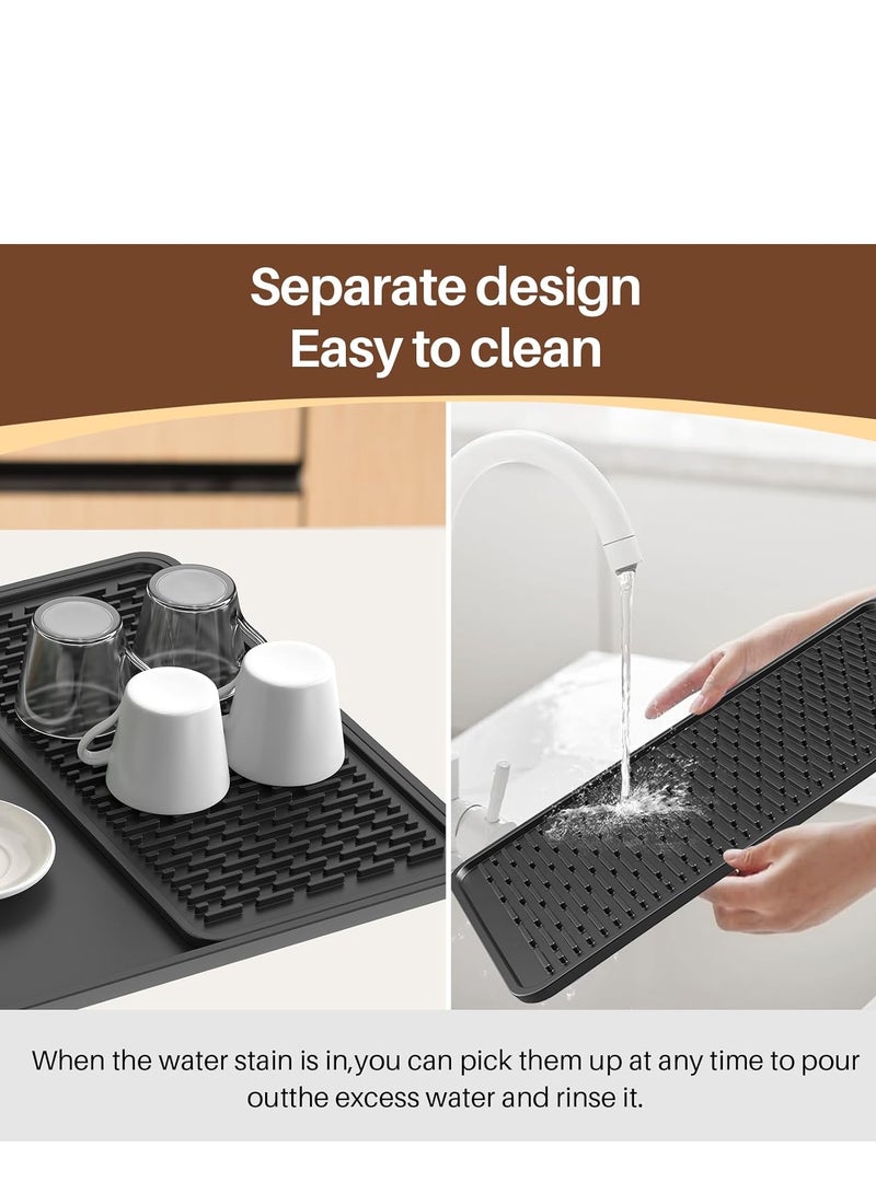 2 PCs Silicone Coffee Mat with Raised Edge, 60cmx40cm and 40cmx19cm Coffee Bar Mat with Drink Coasters Set, Coffee Bar Accessories Fit Under Coffee Maker Espresso Machine, Dish Drying Mat  - Image 3