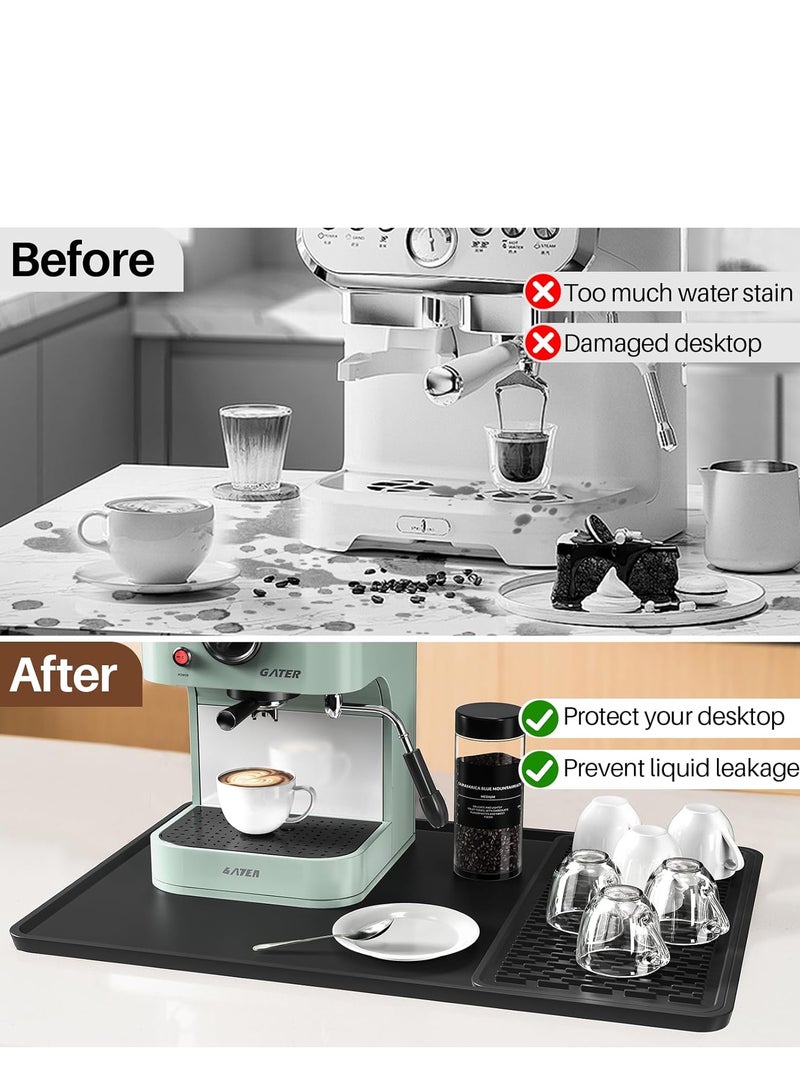 2 PCs Silicone Coffee Mat with Raised Edge, 60cmx40cm and 40cmx19cm Coffee Bar Mat with Drink Coasters Set, Coffee Bar Accessories Fit Under Coffee Maker Espresso Machine, Dish Drying Mat  - Image 5