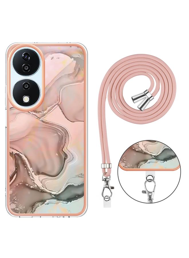 S-TOP Case For Honor X7b 4G / 5G Electroplating Marble Dual-side IMD Phone Case with Lanyard - Image 4