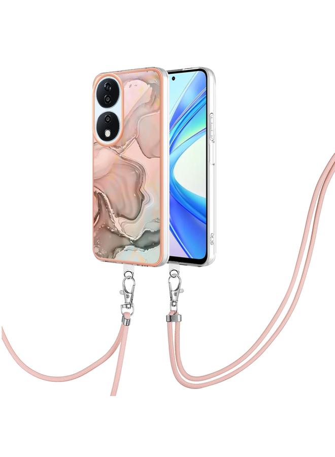 S-TOP Case For Honor X7b 4G / 5G Electroplating Marble Dual-side IMD Phone Case with Lanyard - Image 1