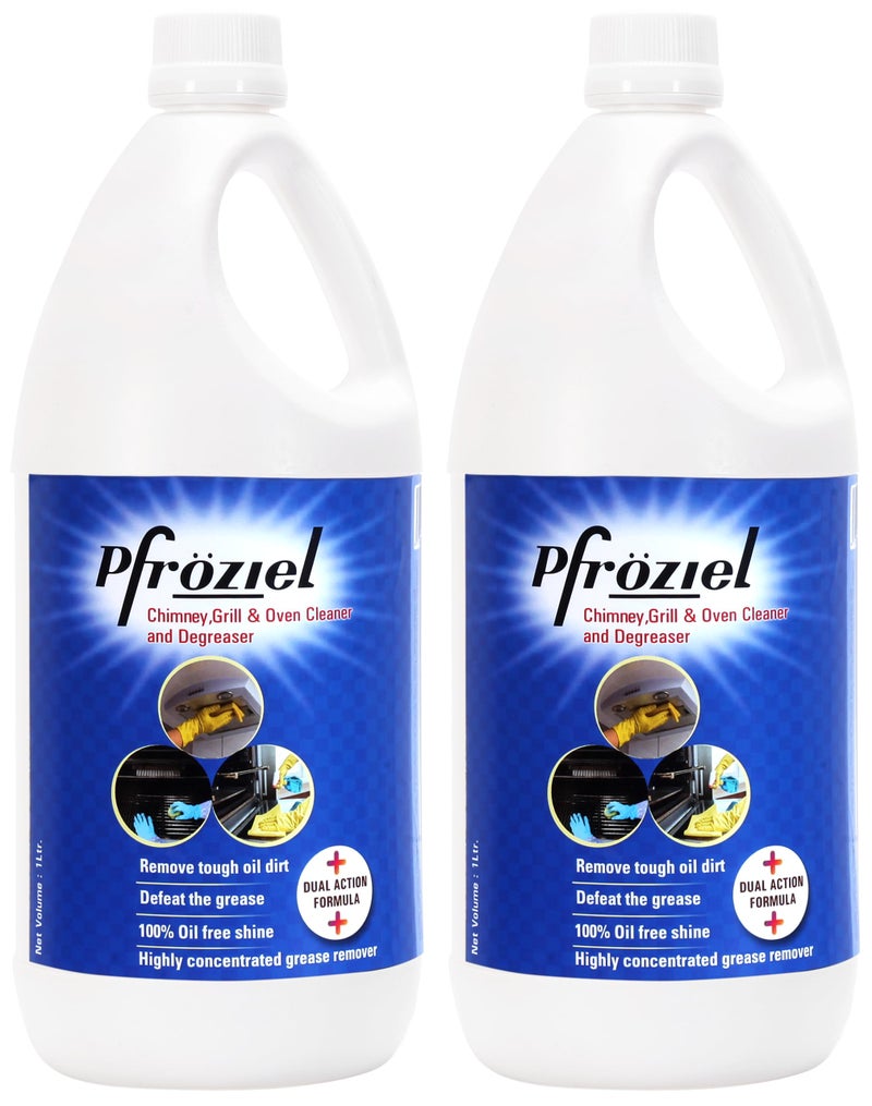 Pfroziel Chimney Filter & Grill cleaner Liquid (1 ltr Pack of 2) Removes grease/oil/stain from chimney tawa, oven, Gas stove, Griddles, Exhaust fan I Non Flammable I (Pack of 2) - Image 1