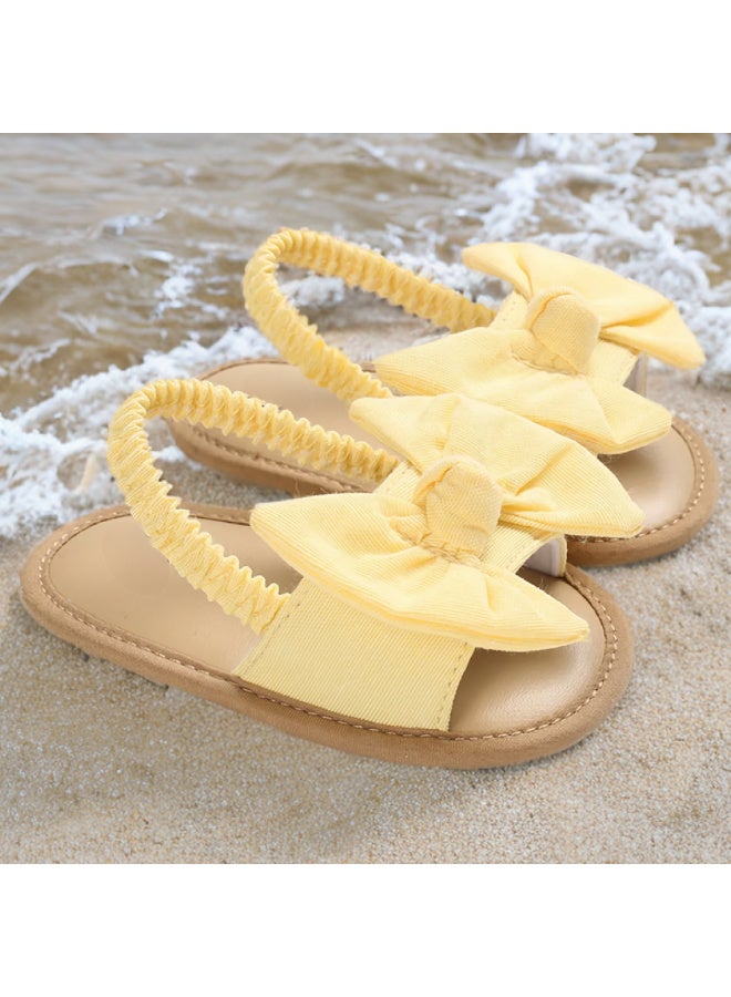 MiniMe Girls’ Bow Leather Sandals | 1 Year | Yellow | Genuine Leather & Elastic Back Strap | Cushioned Insole & Non-Slip Sole & Lightweight & Breathable | Easy Slip-On & Easy To Clean | Comfortable Fit - Image 2