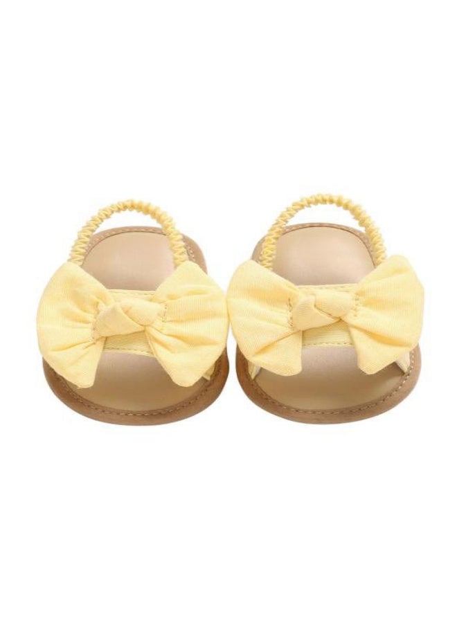 MiniMe Girls’ Bow Leather Sandals | 1 Year | Yellow | Genuine Leather & Elastic Back Strap | Cushioned Insole & Non-Slip Sole & Lightweight & Breathable | Easy Slip-On & Easy To Clean | Comfortable Fit - Image 1