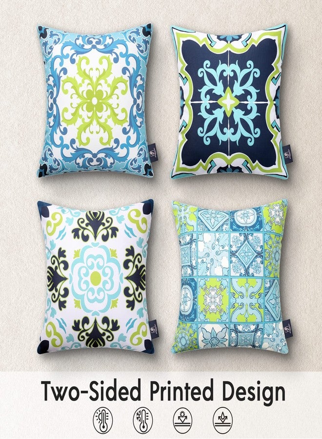 Phantoscope Set of 4 Outdoor Waterproof Throw Pillow Covers,Geometric, Decorative Boho Farmhouse Outdoor Pillows Cushion Case for Home Patio Furnitures Tent Sunbrella, Blue and Green 18x18 Inches - Image 5