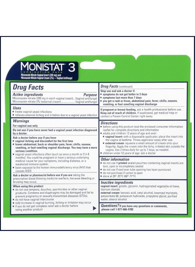 Monistat MONISTAT 3-Dose Yeast Infection Treatment For Women, 3 Ovule Inserts & External Itch Cream  - Image 2