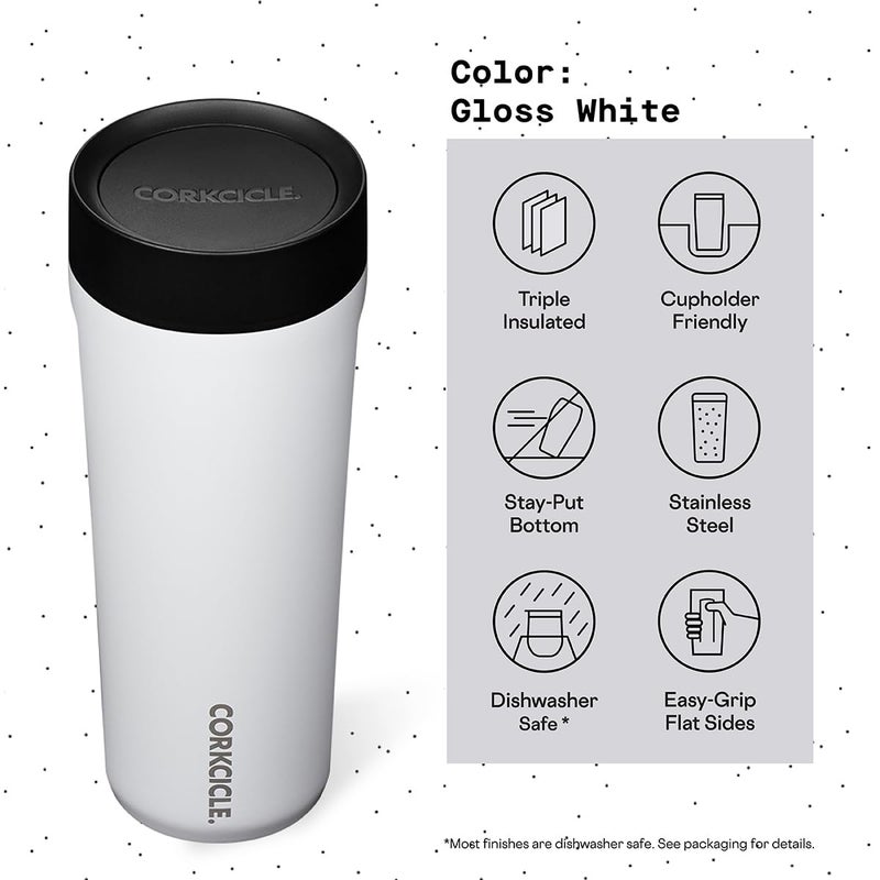Corkcicle Commuter Cup Insulated Stainless Steel Spill Proof Travel Coffee Mug Keeps Beverages Cold for 9 Hours and Hot for 3 Hours  Gloss White  17 oz 1 Count (Pack of 1) - Image 4
