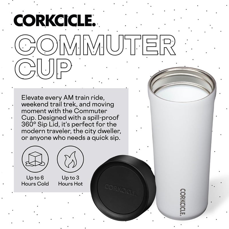 Corkcicle Commuter Cup Insulated Stainless Steel Spill Proof Travel Coffee Mug Keeps Beverages Cold for 9 Hours and Hot for 3 Hours  Gloss White  17 oz 1 Count (Pack of 1) - Image 2