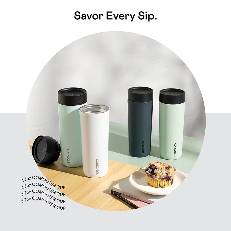 Corkcicle Commuter Cup Insulated Stainless Steel Spill Proof Travel Coffee Mug Keeps Beverages Cold for 9 Hours and Hot for 3 Hours  Gloss White  17 oz 1 Count (Pack of 1) - Image 3