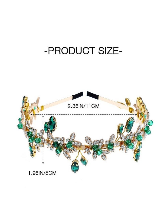 JEAIRTS Eairts Green Rhinestone Headband Gold Leaf Wedding Headpiece Bridal Crystal Hair Pieces Beaded Hair Hoop Glitter Bride Hair Accessories For Women And Girls - Image 4