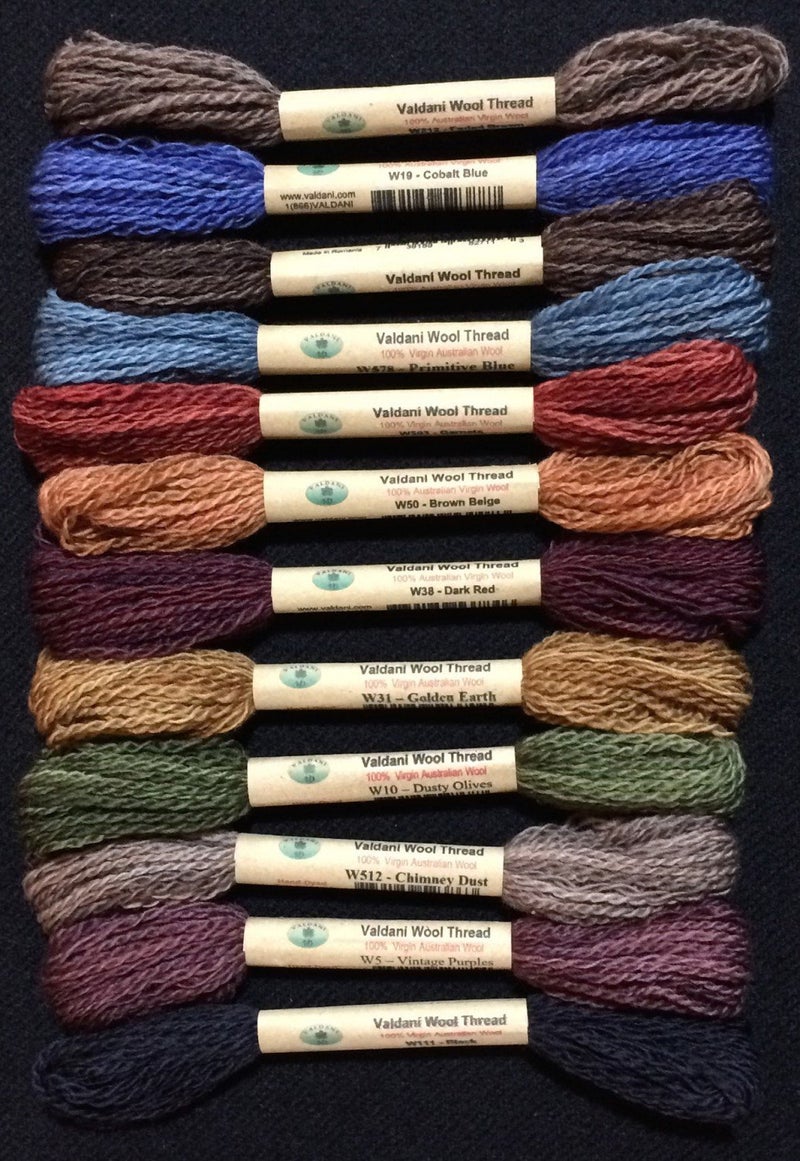 Valdani 100 Australian Virgin Wool 12 Color Thread Collection Size 8 Primitive Art