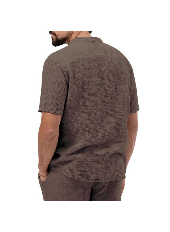 Men's Casual Pure Color T-Shirt Short Sleeve Shirt Pants Set Thin Summer - Image 2