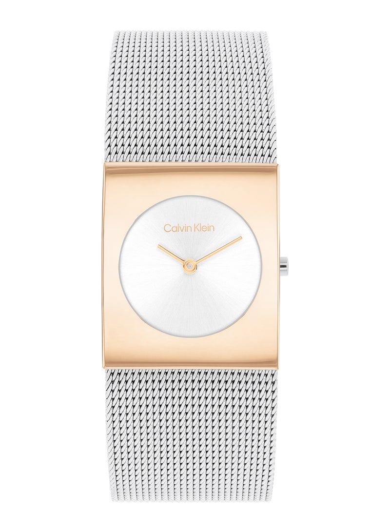 CALVIN KLEIN ساعة كالفن كلاين مستطيلة أنالوج للنساء بحالة فضية بيضاء - 25100063 - Image 2