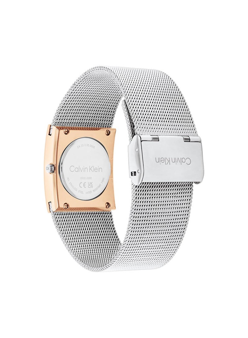 CALVIN KLEIN ساعة كالفن كلاين مستطيلة أنالوج للنساء بحالة فضية بيضاء - 25100063 - Image 3