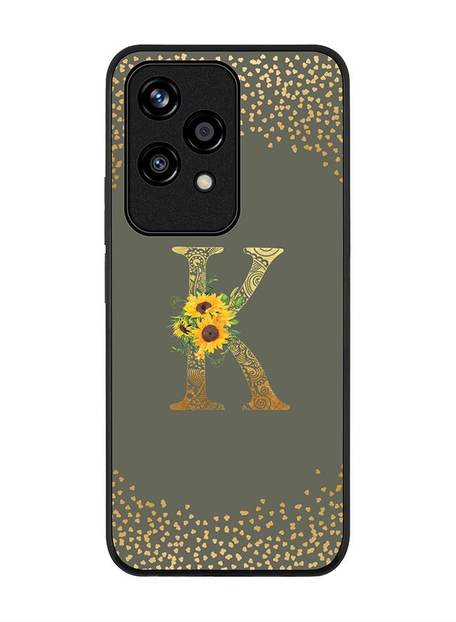 Stylizedd Rugged Black edge case for Honor 200 Lite, Slim fit Case Flexible Cover - Custom Monogram Initial Letter Floral Pattern Alphabet - K (Olive Green ) - Image 1