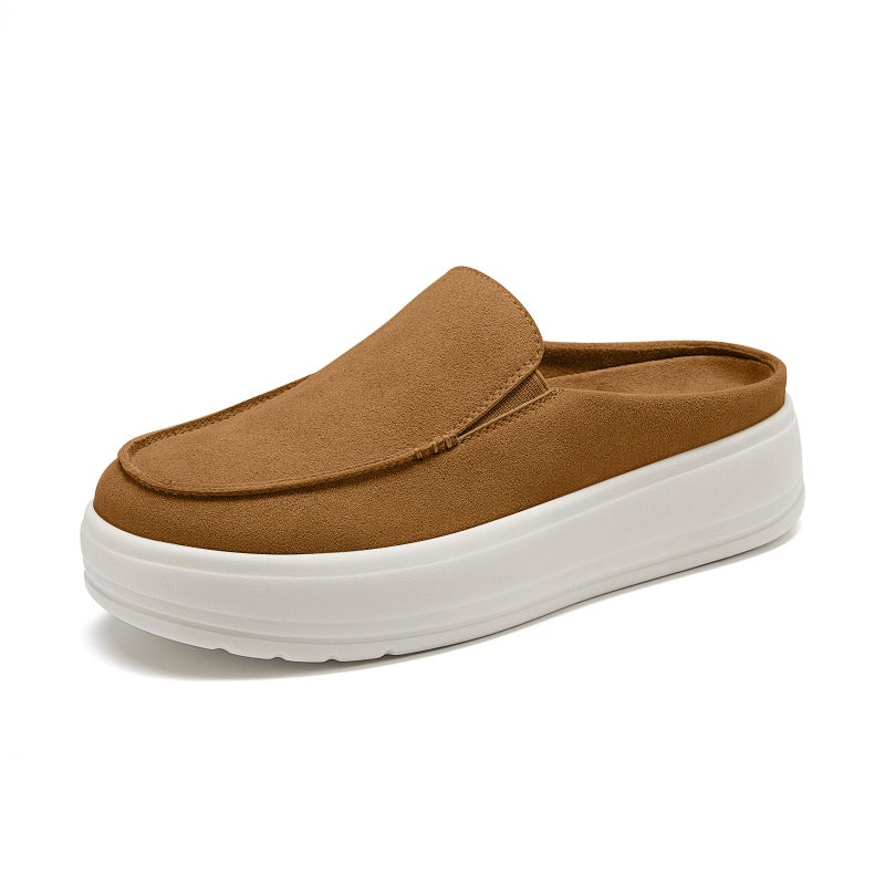 Rihero Platform Mule Shoes for Women Dressy Casual Slip On Clogs Lightweight Comfort Brown Mules for Everyday Wear Work Size 7 - Image 1