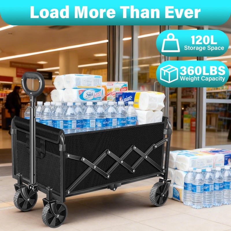 ARTIST'S DREAM Wagons Carts Foldable, Collapsible Wagon with Wheels â€” Foldable Wagon for Groceries,Picnic,Beach,Camping, Small Hauls, Apartment Moving Storage, Portable Utility Folding Wagon Cart, 360lbs,Jet Black - Image 3