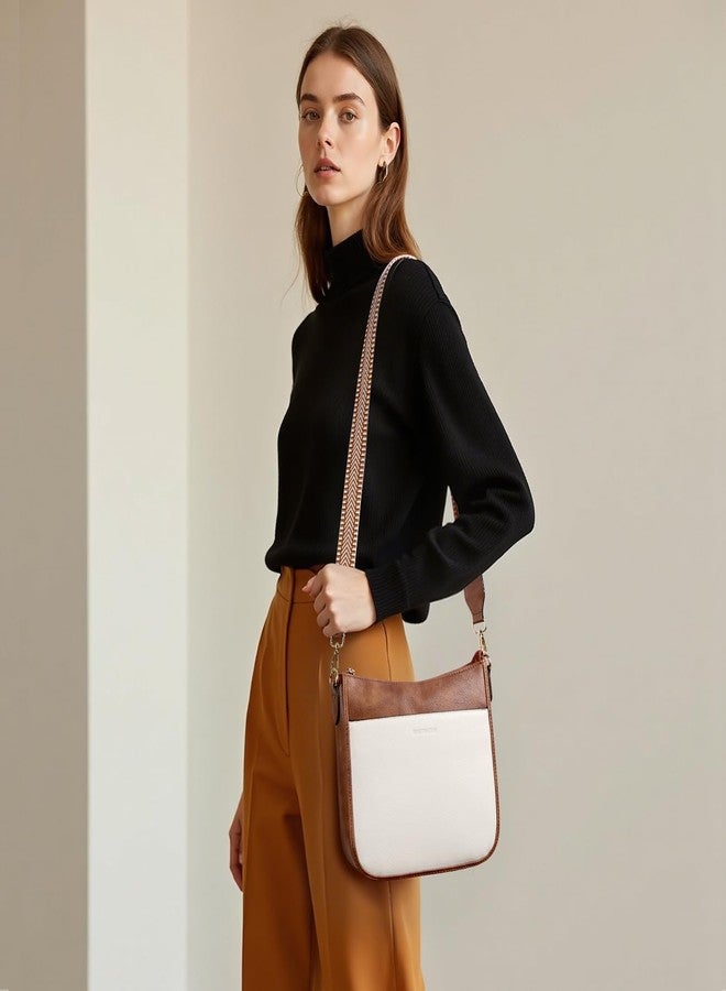 BOSTANTEN Crossbody Bags for Women Trendy Vegan Leather Hobo Purses Shoulder Handbags With Wide Shoulder Strap, A17-beige and Brown, Medium - Image 2