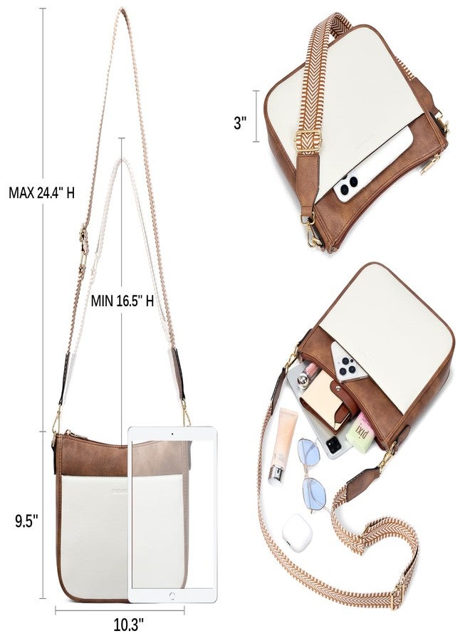 BOSTANTEN Crossbody Bags for Women Trendy Vegan Leather Hobo Purses Shoulder Handbags With Wide Shoulder Strap, A17-beige and Brown, Medium - Image 4