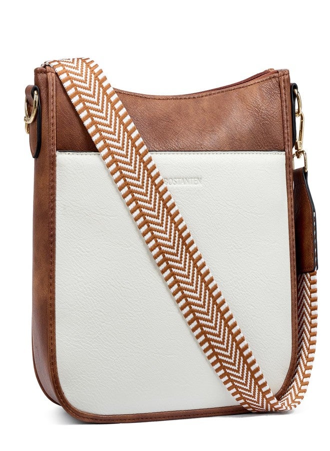 BOSTANTEN Crossbody Bags for Women Trendy Vegan Leather Hobo Purses Shoulder Handbags With Wide Shoulder Strap, A17-beige and Brown, Medium - Image 1