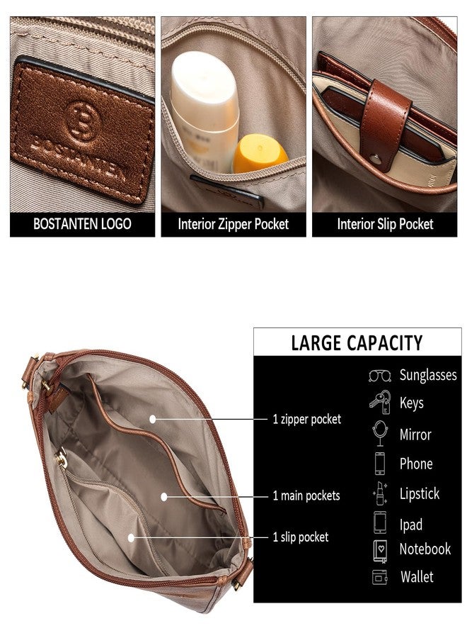 BOSTANTEN Crossbody Bags for Women Trendy Vegan Leather Hobo Purses Shoulder Handbags With Wide Shoulder Strap, A17-beige and Brown, Medium - Image 5