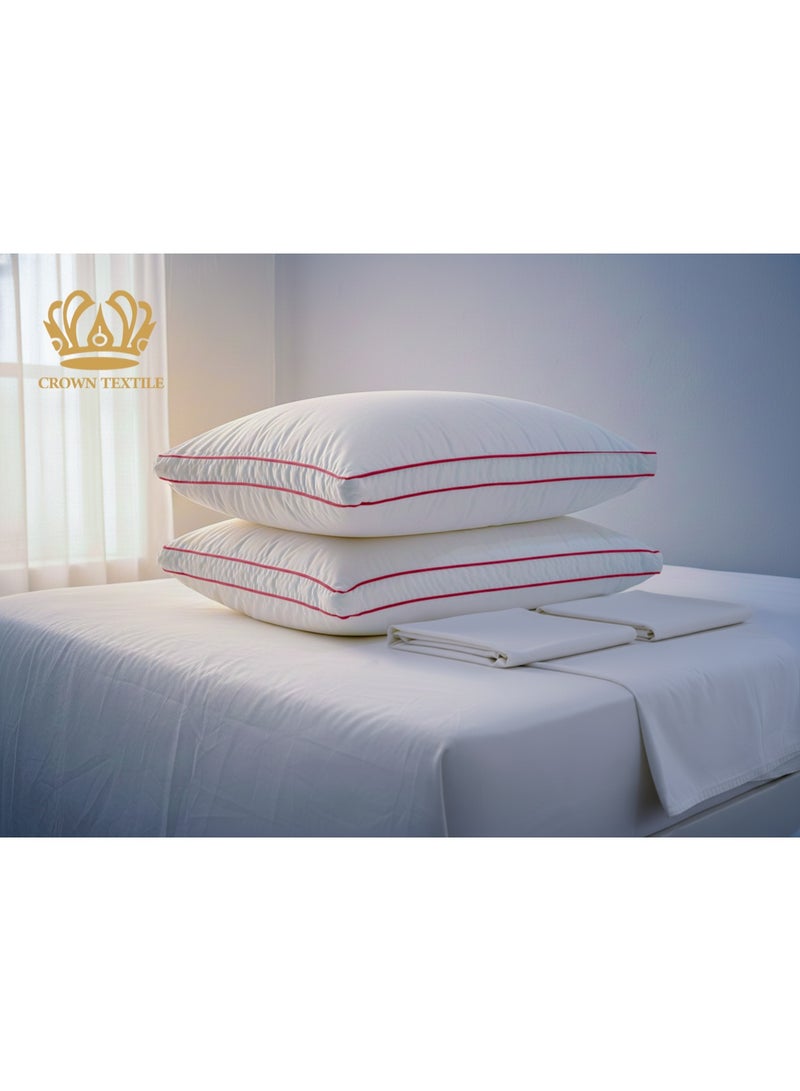 CROWN TEXTILE (2 pieces) Cotton fabric pillow - filled with 1400g of microfiber, the pillow has two lines of edges in attractive colors, and 2 pillowcases as a gift - Image 1