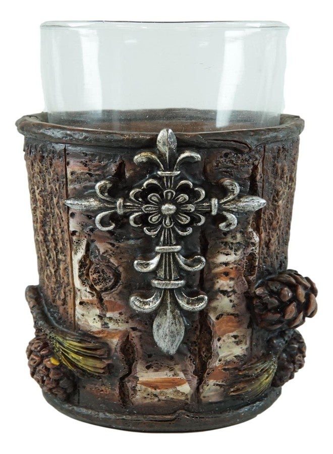 Ebros Gift Rustic Southwestern Inspirational Le Fleur Cross with Birch and Pinecones Bathroom Accessory Resin Sculpture Fleur De Lis Accent (Tumbler Cup, Soap Dish and Toothbrush Holder Set of 3) - Image 5