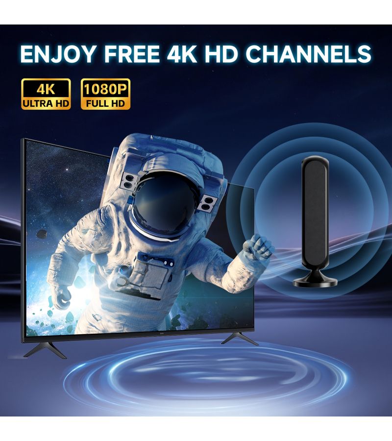 موديل الهوائي D-CX06 لاستقبال البث التلفزيوني عالي الوضوح 4K بمدى يصل إلى 150 ميلاً، للاستخدام الداخلي والخارجي، مع مضخم بزاوية 360 درجة وبطول 17 قدمًا. - Image 4