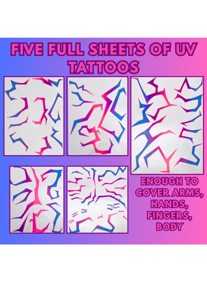 ASVP Shop UV Shine Lightning Patterns Temporary Tattoos Body Tattoo Set for Halloween Cosplay Festivals Dance Parties and Raves - Image 4