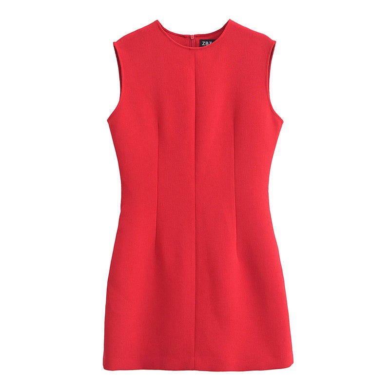 European and American style 2024 spring new womens clothing European and American solid color pullover round neck sleeveless short simple dress White 24007 red sleeveless dress 