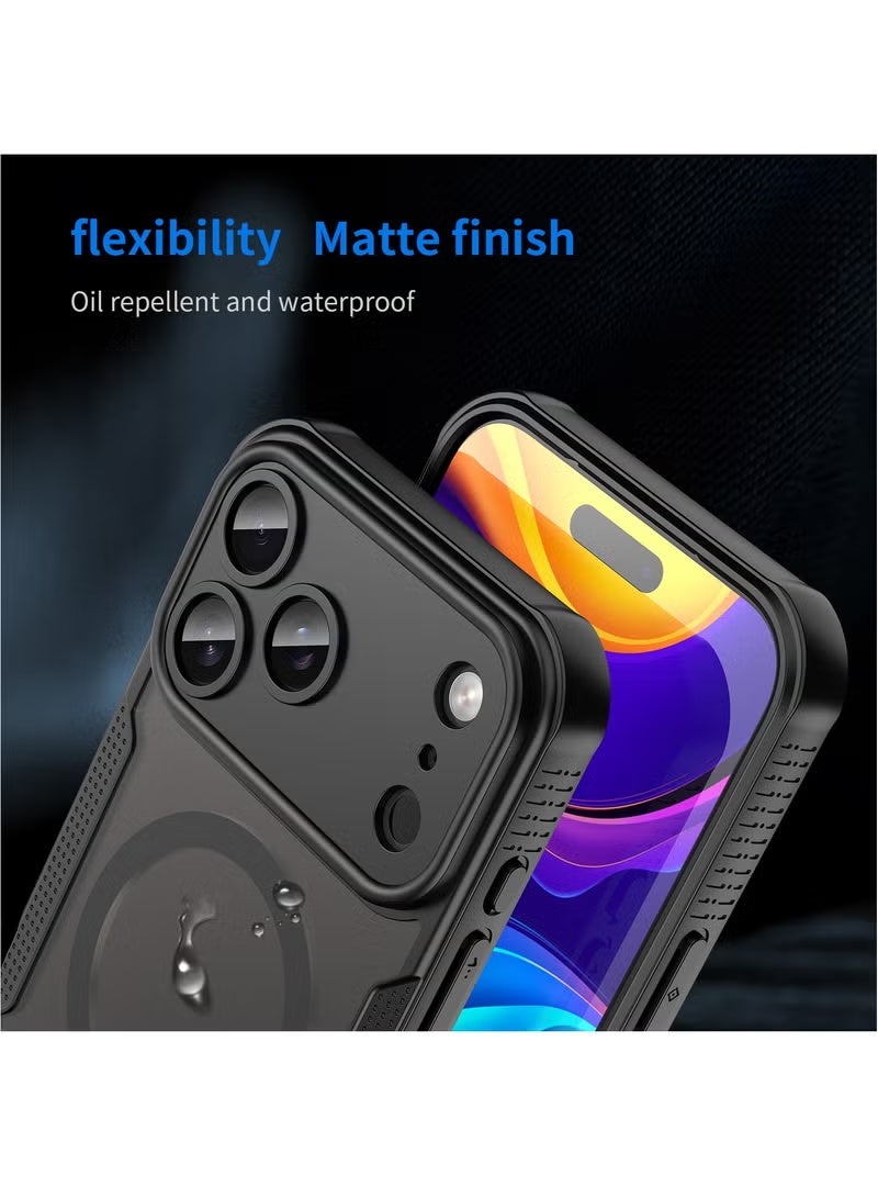 غطاء خلفي مغناطيسي MagSafe لهاتف iPhone 17 Pro Max حافظة واقية مقاومة للصفرة والصدمات حافظة هاتف مغناطيسية قوية فائقة النحافة متوافقة مع هاتف Apple iPhone 17 Pro Max (أسود) - Image 2