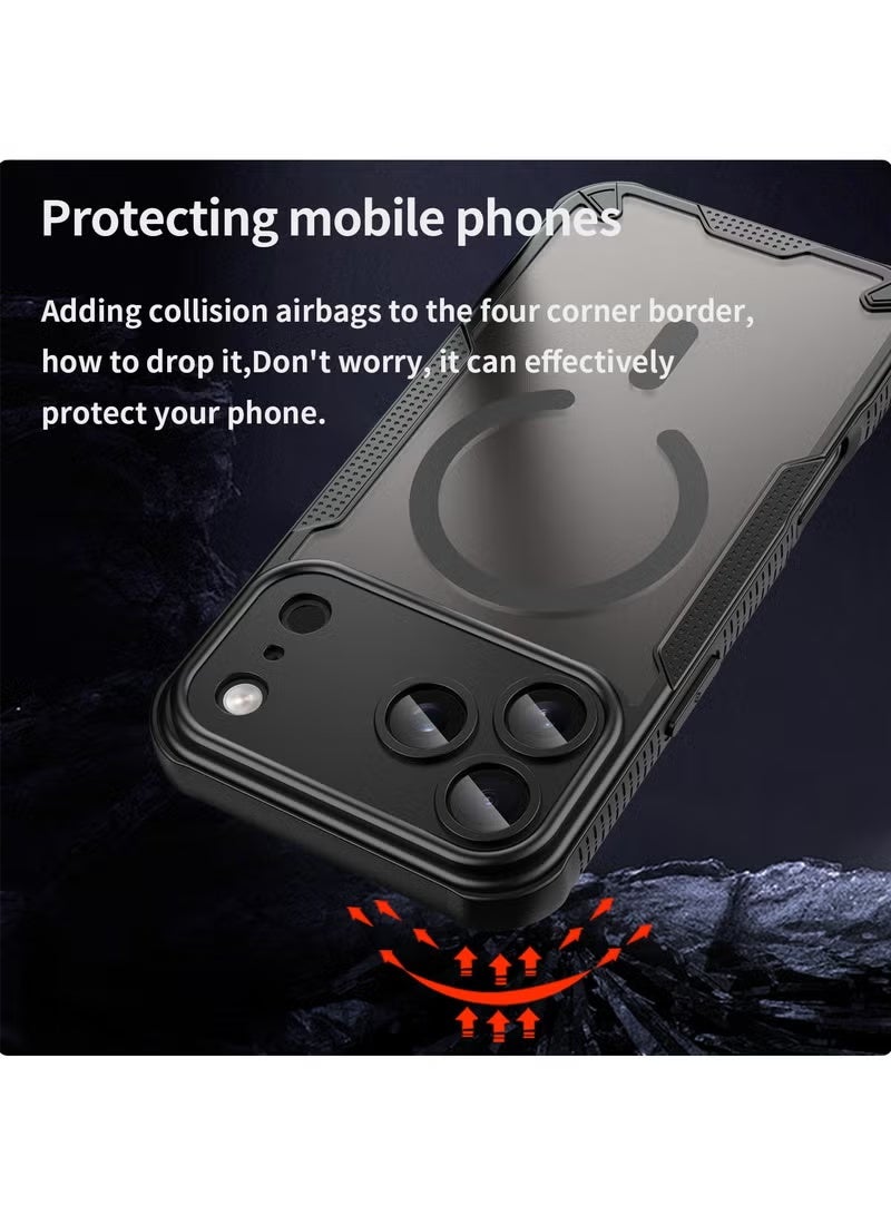 غطاء خلفي مغناطيسي MagSafe لهاتف iPhone 17 Pro Max حافظة واقية مقاومة للصفرة والصدمات حافظة هاتف مغناطيسية قوية فائقة النحافة متوافقة مع هاتف Apple iPhone 17 Pro Max (أسود) - Image 3