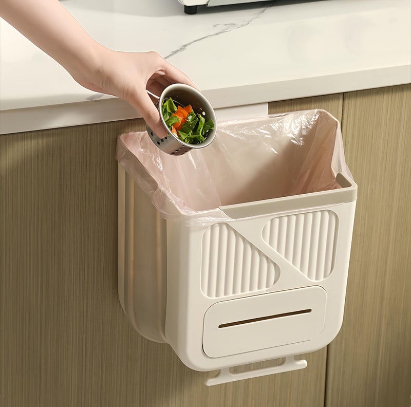 PEFWO Hanging Kitchen Trash Can, Collapsible Trash Can for Kitchen, 2.1 Gallon Foldable Waste Bin for Kitchen/Bathroom/Car (White), Pe038-trashcan-White - Image 1