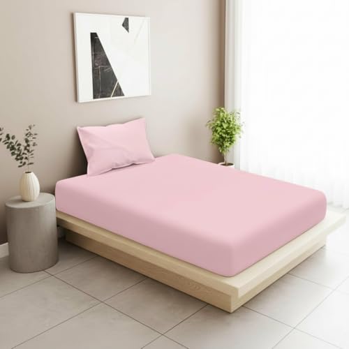 Filymore Solid Pink Single Bed Bedsheet with 1 Pillow Cover | 240 TC Microfiber Plain Bedsheet | Soft & Durable, Size 90 x 60 Inches - Image 1